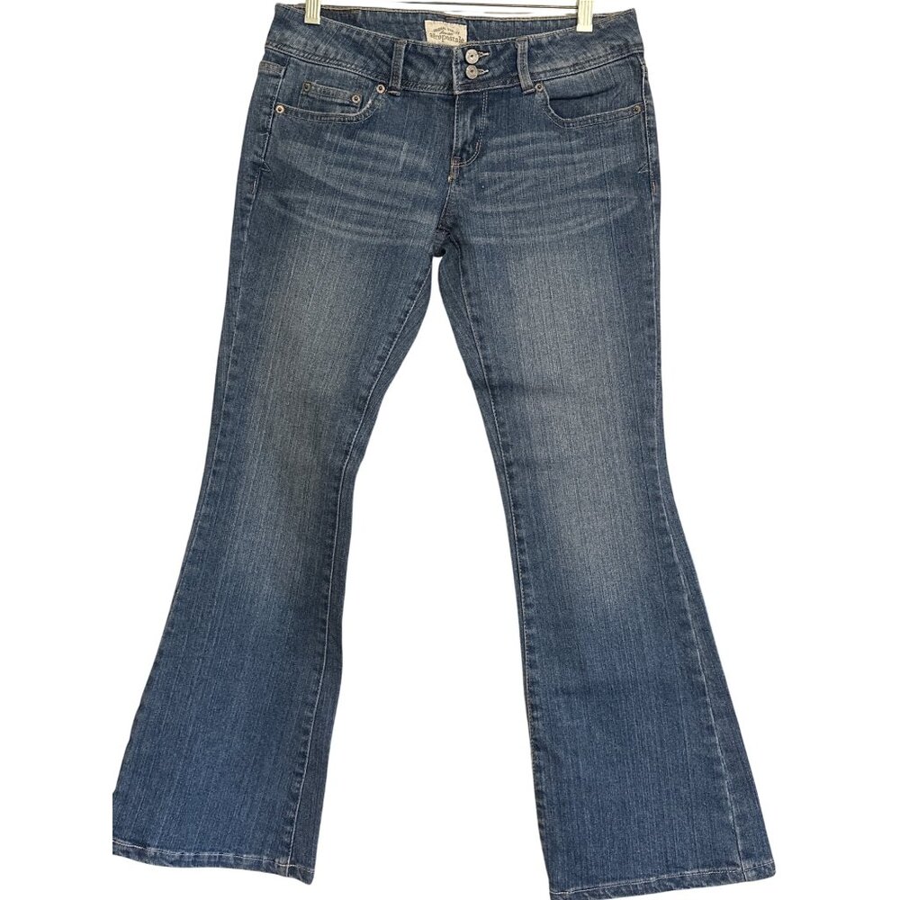 Aeropostale Hailey Flare Womens Jeans 5/6 Short Blue Denim Cotton Blend Mid Rise